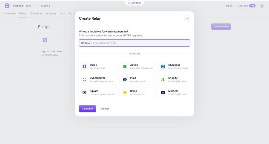 Evervault
			 modal screen configuration form upgrade modal create generate setup autocomplete version control configuration screen ui page example