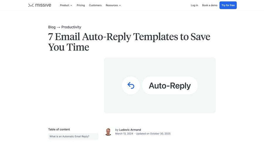 Missive
			 blog post article ui page example