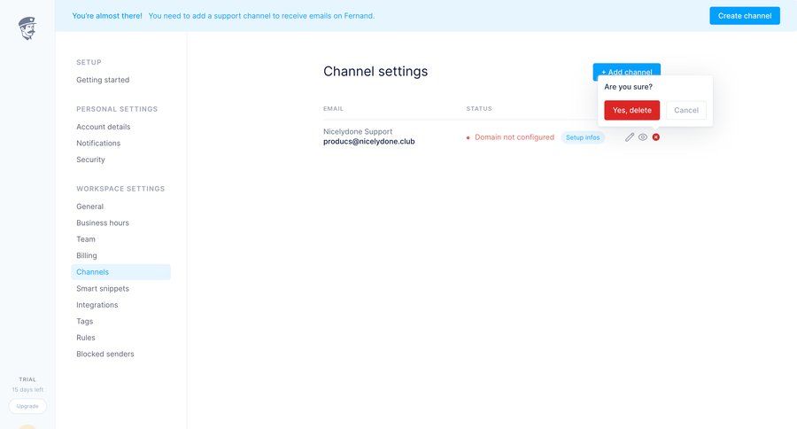 Fernand
			 configuration settings sidebar navigation account setup workspace settings account settings email management channel management email sidebar setup table ui page example
