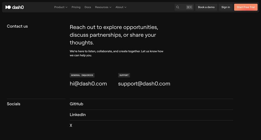Dash0
				contact ui page example