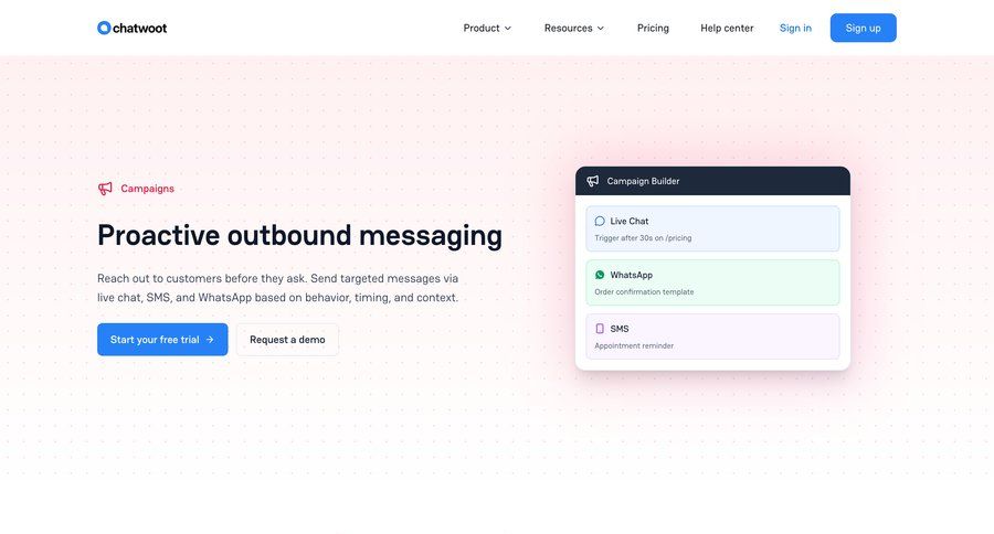 Chatwoot
			 customer engagement ui page example