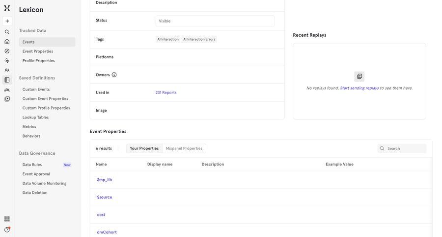 Mixpanel
			 data governance ui page example