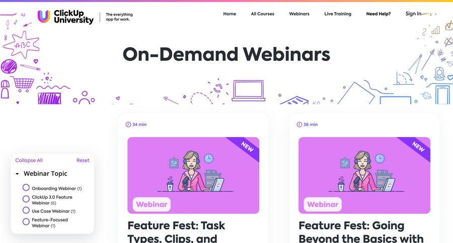ClickUp
			webinars trainings ui page example