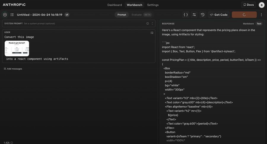 Anthropic
			 split view dark theme rounded corners markdown editor code snippet ui page example