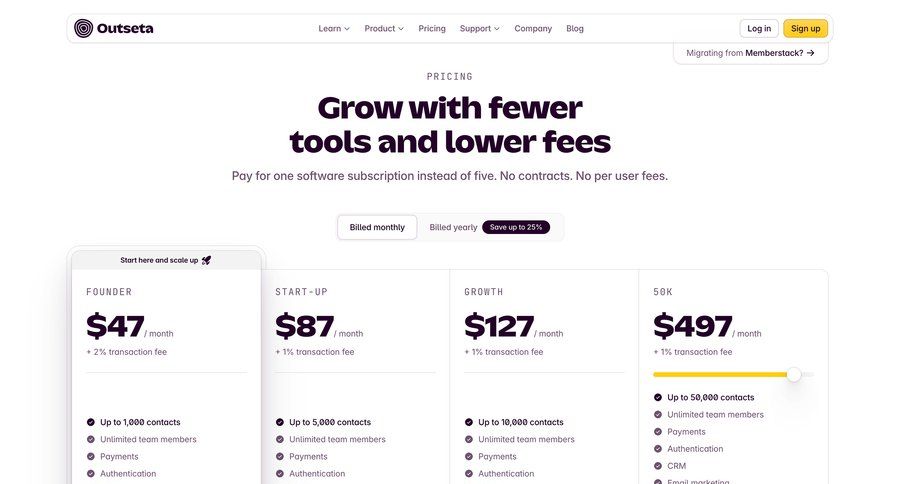 Outseta
				plans & pricing ui page example