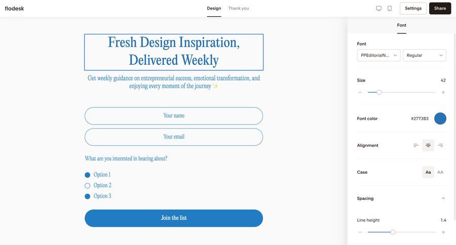Flodesk
			 form design new newsletter signup ui page example