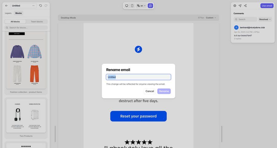 Tabular
			 modal screen collaboration e-commerce editor design template library full-screen layout right sidebar template customization ui page example