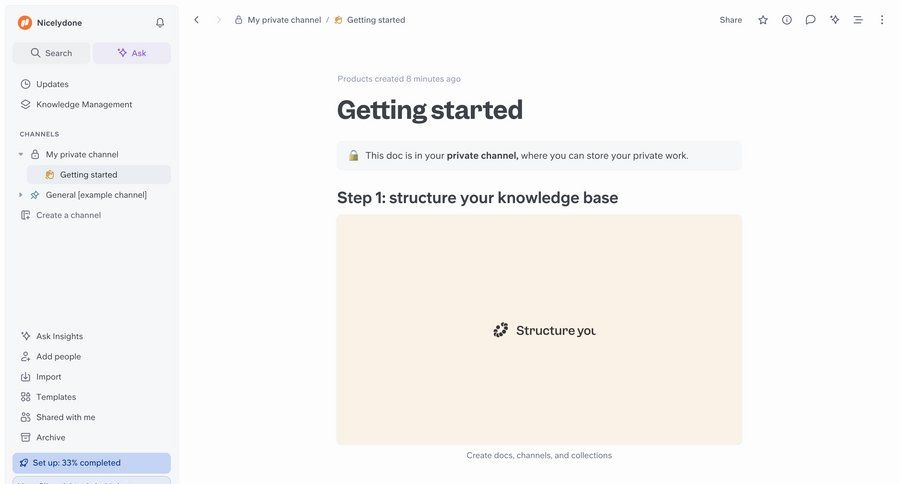 Slite
			 knowledge management menu article documentation ui page example