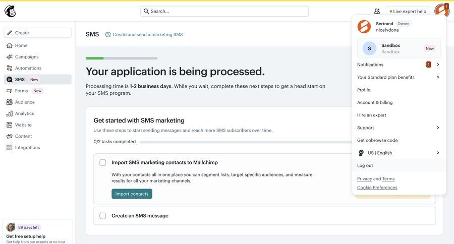 Mailchimp
			 task management settings dashboard sidebar navigation account management onboarding account setup getting started sidebar message navigation bar progress bar modern contextual help status page ui page example