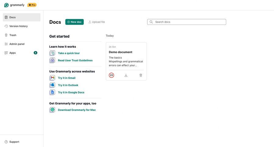 Grammarly
				home ui page example