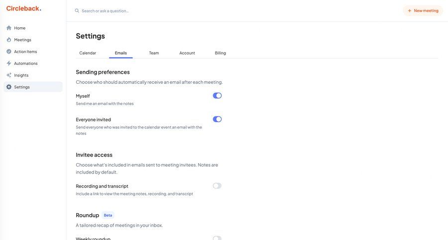 Circleback
			settings form account settings notification settings configuration settings preferences ui page example