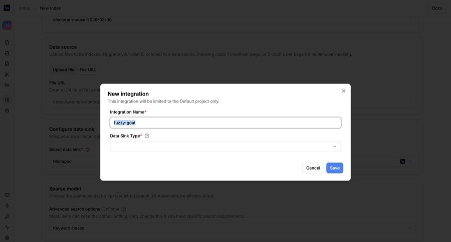 Llamaindex
			 integration setup ui page example