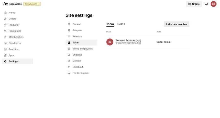 Fourthwall
			 configuration settings e-commerce team collaboration sidebar navigation user management grid account setup access control sidebar ui page example