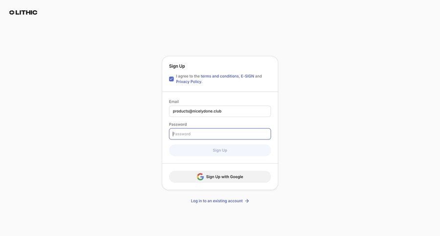 Lithic
			 authentication ui page example