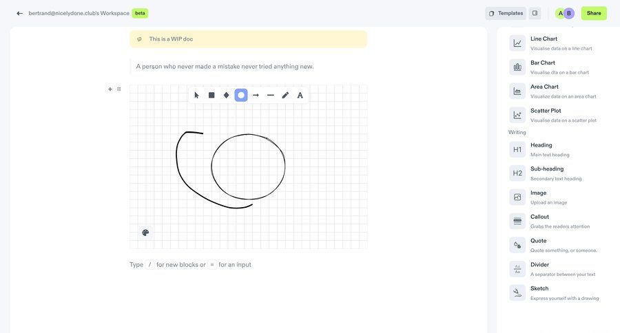 Decipad
			 collaboration grid document editing real-time collaboration document creation content blocks sidebar menu ui page example