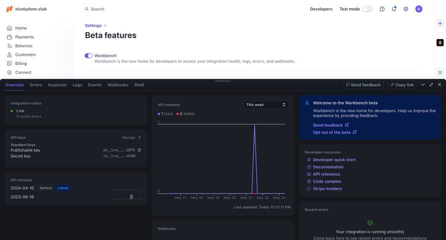 Stripe
			 configuration settings dashboard sidebar navigation grid dark theme api management manage links sidebar menu monitoring integration quick keys modern connect service command k ui page example