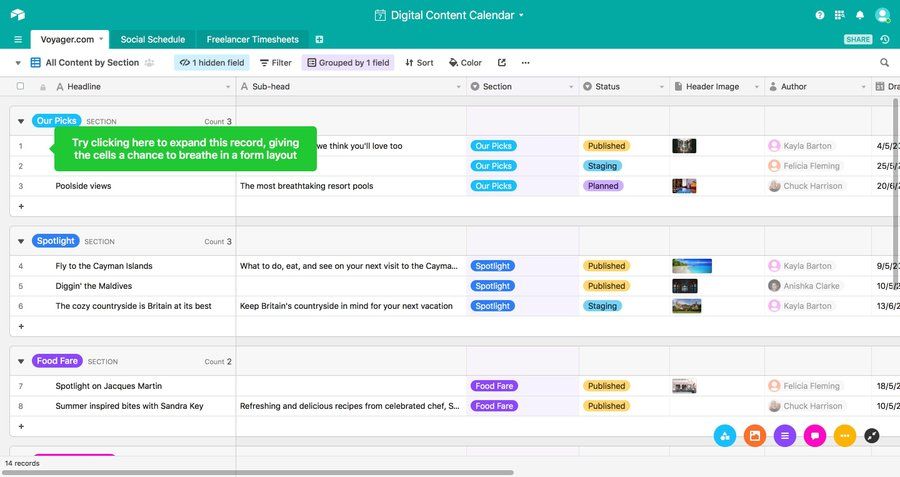 Airtable
			 content management content scheduling menu table ui page example