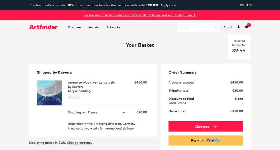 Artfinder
			shopping cart e-commerce payment options comparison page comparision ui page example
