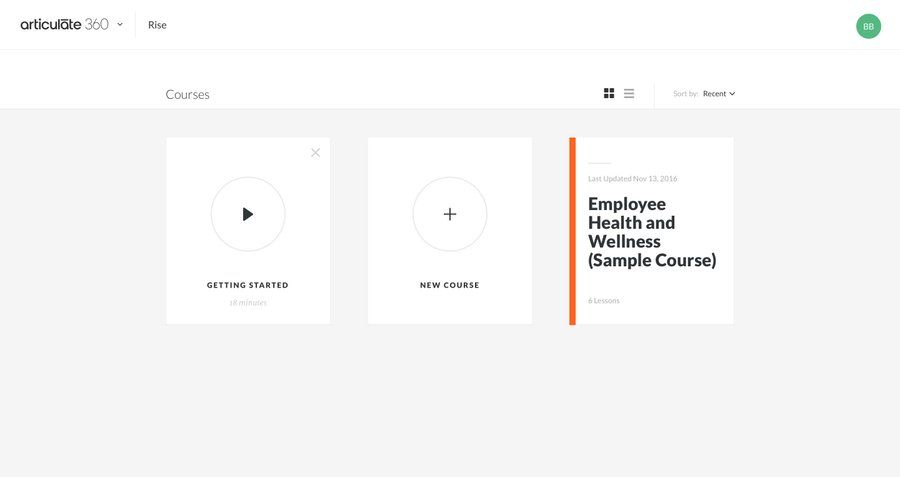 Articulate
			 dashboard grid onboarding course creation card layout ui page example
