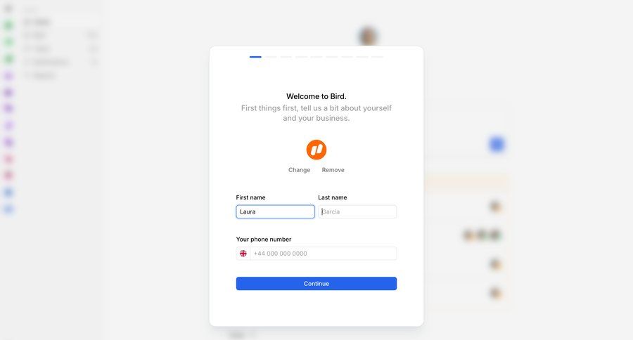 Bird
			 onboarding modal avatar upload ui page example
