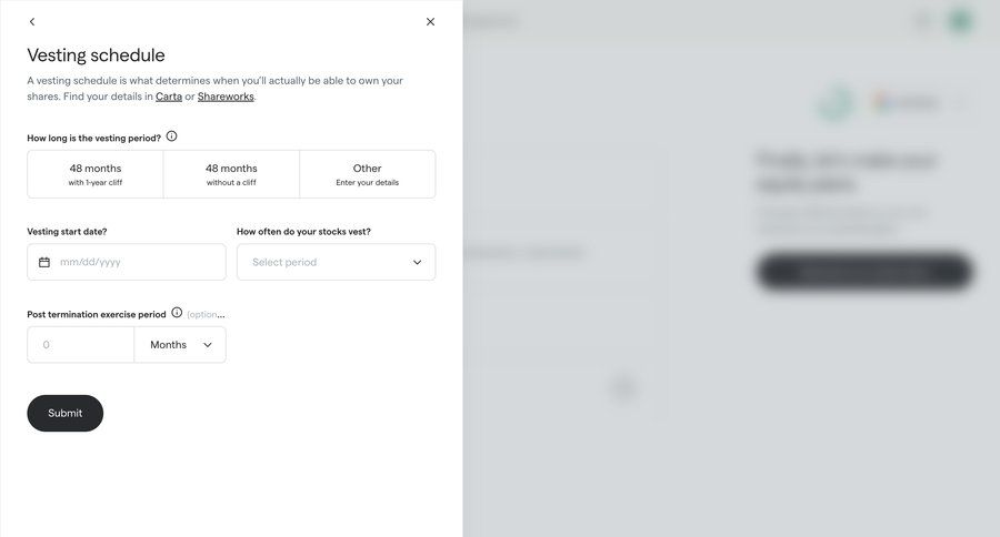 Secfi
			 modal screen configuration onboarding form finance modal interaction modal finance option menu ui page example