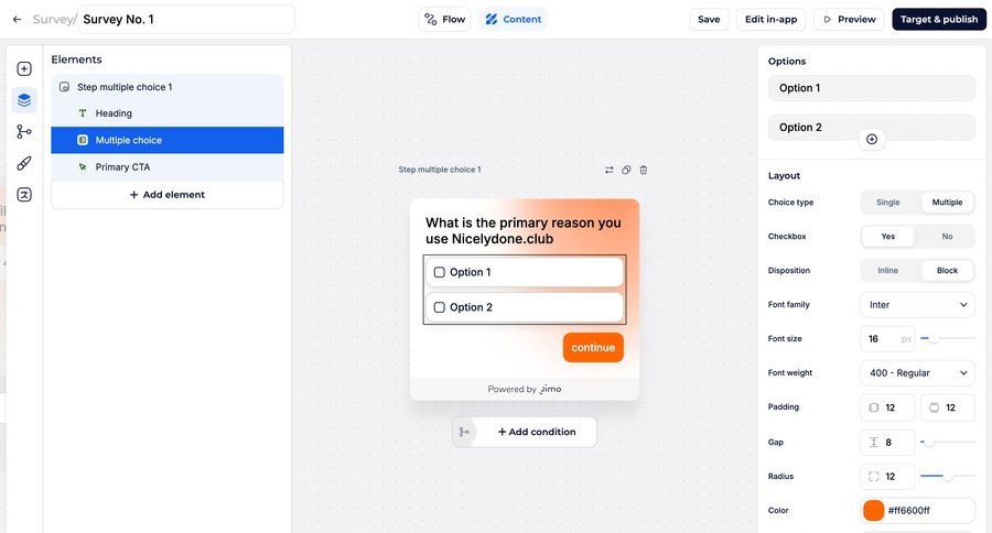 Jimo
			 editor real-time preview drag and drop three-column grid form building sidebar create generate modern inline edit ui page example