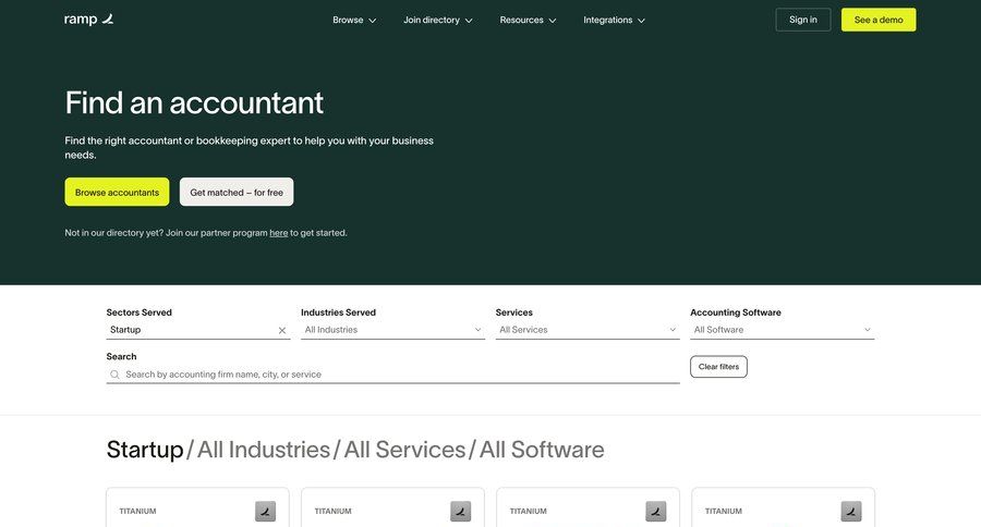 Ramp
			 call to action research search filters experts search bar controls search menu ui page example