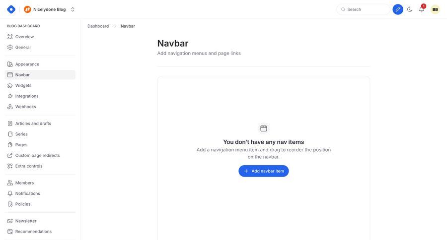 Hashnode
			settings empty state navigation configuration settings sidebar navigation blog management sidebar menu version control ui page example
