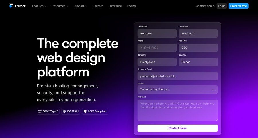 Framer
			 enterprise b2b marketing security compliance ui page example