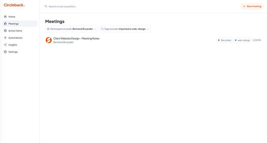 Circleback
			 collaboration tagging sidebar search bar ui page example