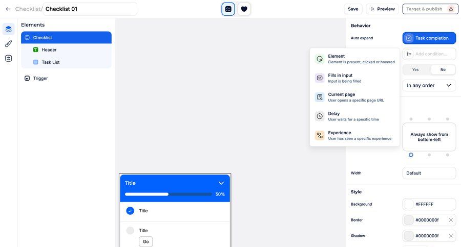 Jimo
			 configuration settings editor workflow automation style customization wysiwyg sidebar lists progress bar configuration screen ui page example