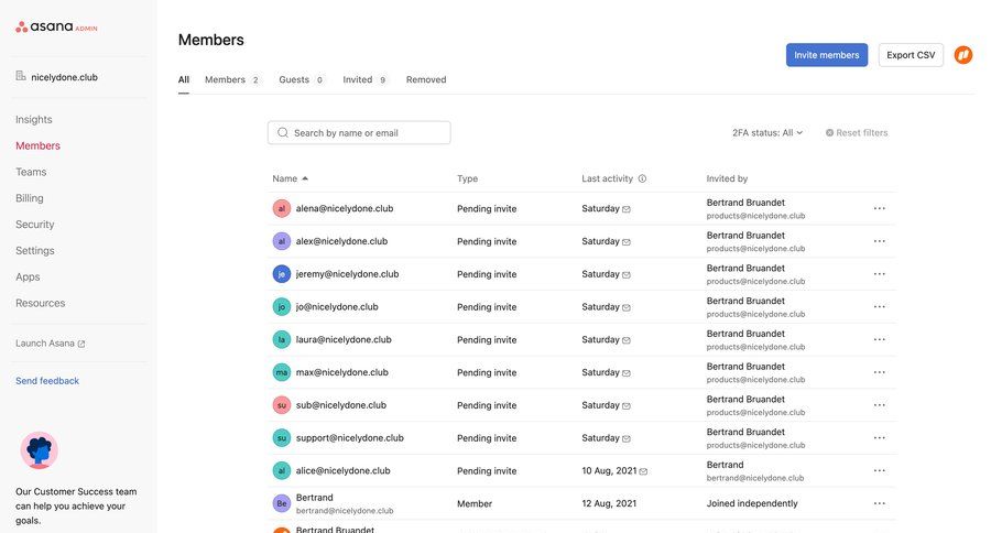 Asana
			 team collaboration sidebar navigation user management account management export table headers user data dropdown filters sidebar user menu table ui page example