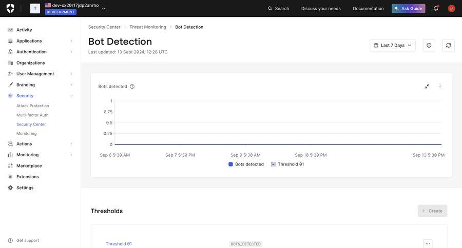 Auth0
			 sidebar menu security dashboard data visualization table sidebar navigation configuration dropdown filters monitoring security analytics bot builder ui page example