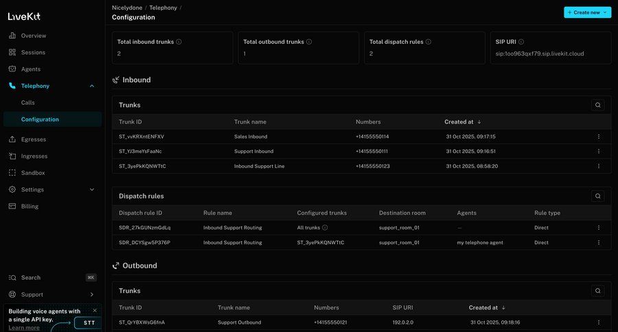 Livekit
				settings ui page example