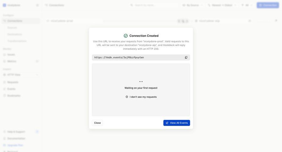 Hookdeck
			empty state dashboard & stats modal & popover confirmation call intelligence blank state void blank non-ideal state empty page prompt confirmation message ui page example