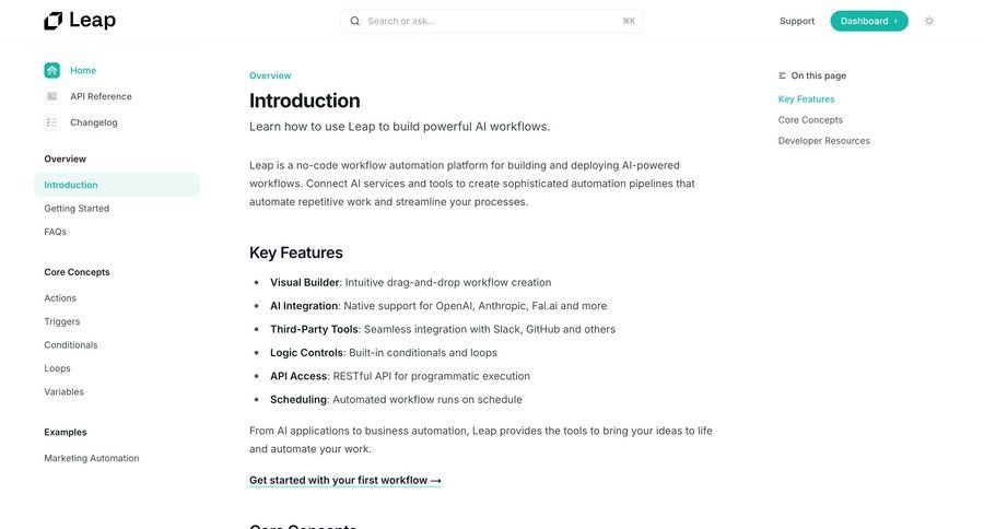 Leap
			 conditional logic doc documentation changelog docs connect service ui page example