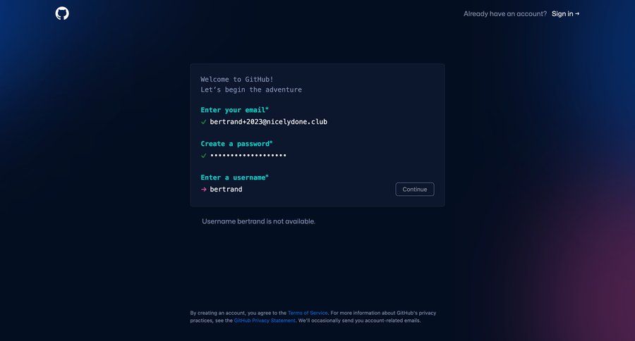 Github
				signup page example
