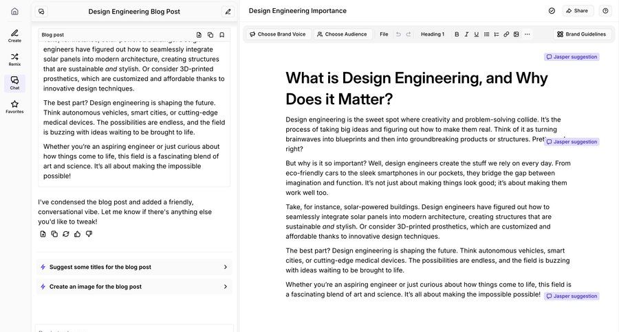 Jasper
			 content management collaboration editor design split screen sidebar menu blog post ui page example