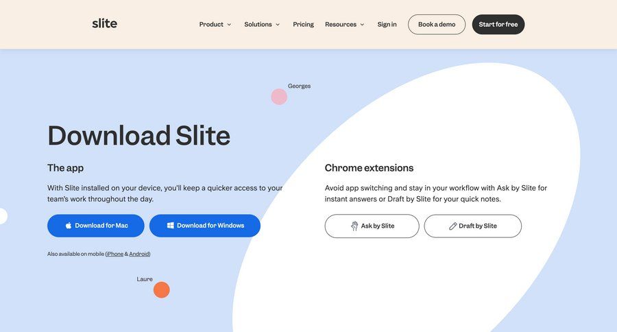 Slite
				application download ui page example