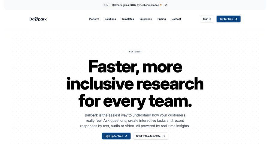 Ballpark
			 call recording product update features contact us media assets marketing website design enterprise rich text ui page example