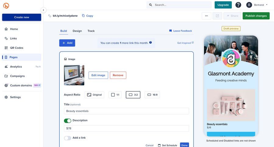 Bitly
			 content management dashboard sidebar navigation form content scheduling manage links create generate ui page example