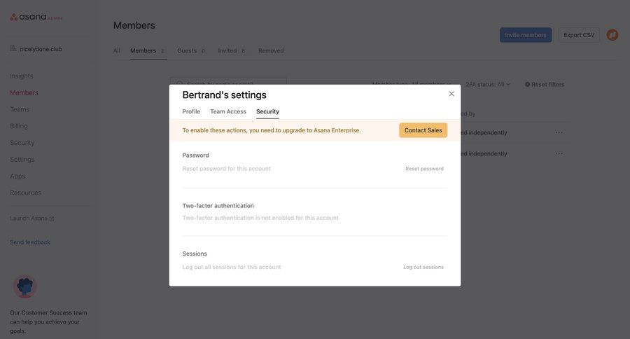 Asana
			 settings user management account management form user settings modal dialog authentication password management security enterprise settings security configuration ui page example