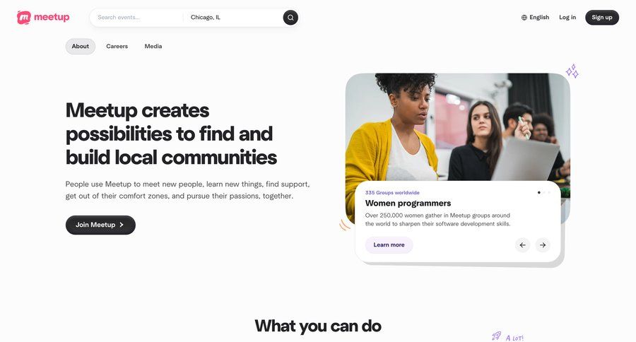 Meetup
				about & company mission ui page example