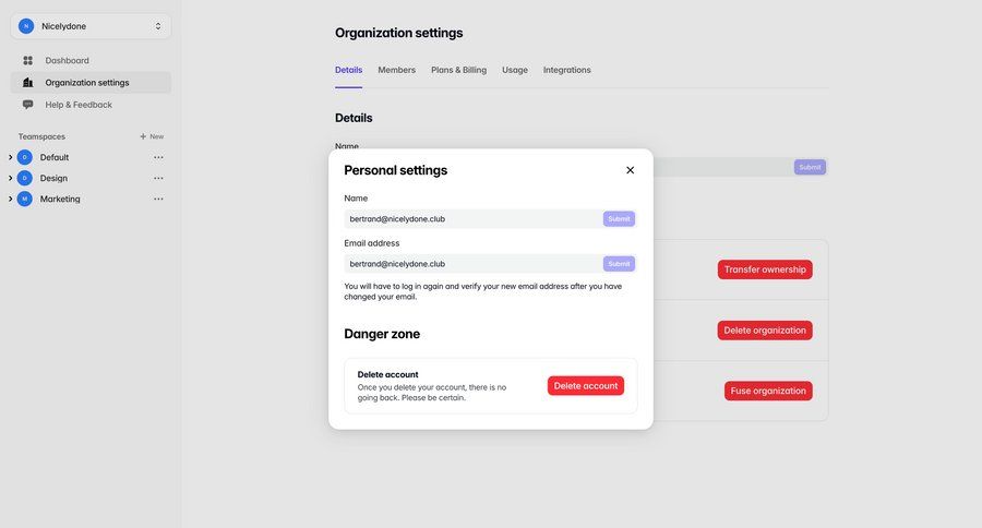 Tabular
			 settings account management form account settings account deletion navigation menu confirmation message ui page example