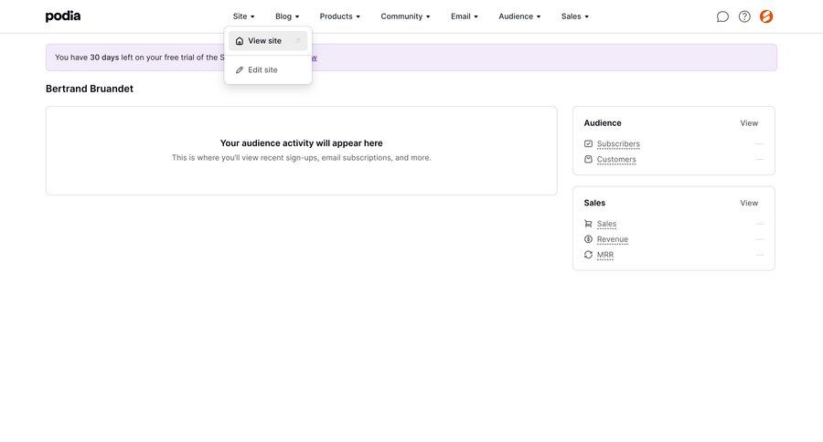 Podia
			 e-commerce dashboard onboarding analytics dashboard blank state void blank non-ideal state empty page prompt analytics ui page example