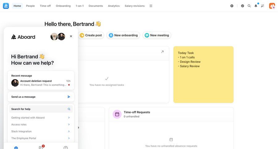 Aboard
			messaging help quick actions ui page example