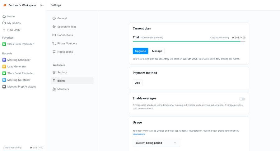 Lindy
			settings upgrade your account billing billing settings configuration settings form account setup progress indicator subscription management payment method sidebar progress bar ui page example