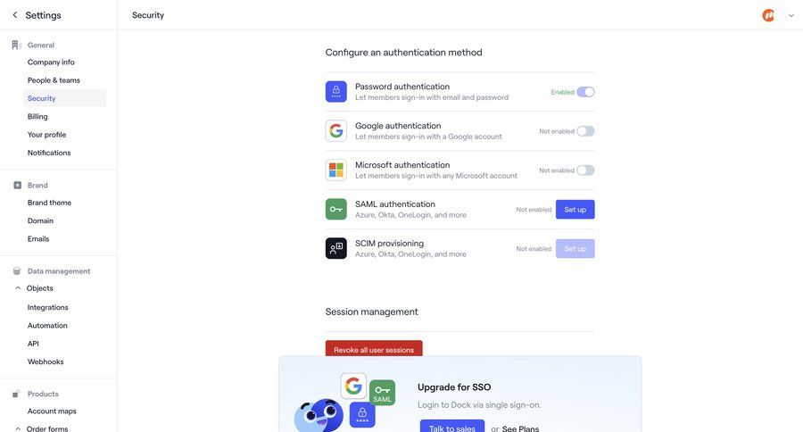 Dock
			 configuration settings sidebar navigation user management account settings authentication call to action sidebar security modern configuration screen ui page example
