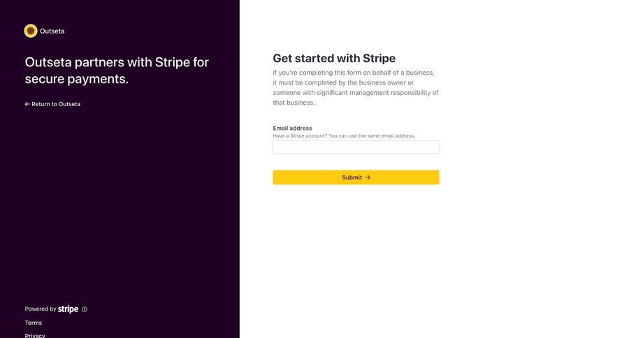 Outseta
			 onboarding form finance account creation integration setup setup integration ui page example