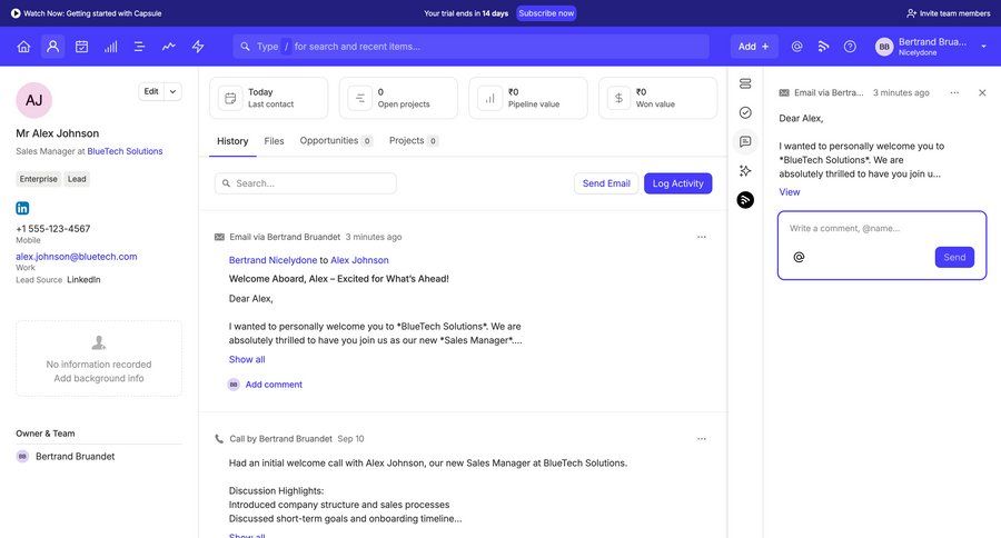 Capsule
			 collaboration activity tracking communication ui page example